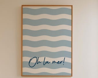Oh La Mer Blue Beach Wall Art Blue Abstract Print Sea Typography Digital Beach Poster Coastal Wall Art Beach House Decor Printable Ocean Art