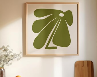 Green Flower Print Abstract Botanical Floral Poster HandDrawn Organic Wall Art Digital Printable Square