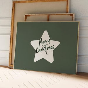 レトロなメリークリスマススタープリント 横長グリーンクリスマスプリントウォールアート クリスマスホームデコレーション トレンディギフトポスター ヴィンテージホリデープリント