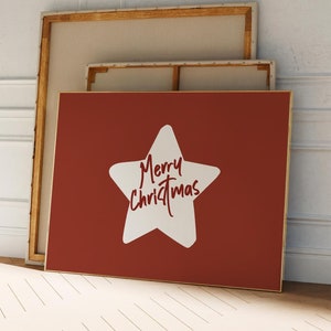 レトロなメリークリスマススタープリント 横長の赤いクリスマスプリントウォールアート クリスマスホームデコレーション トレンディな新年ポスター ヴィンテージホリデープリント