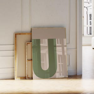 Impresión de letras verdes, arte de pared con la letra U, póster con letras del alfabeto verde y beige, arte de letras para pared, impresión minimalista, impresión estética de moda