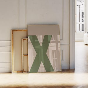 Impresión de letras verdes, arte de pared con la letra X, póster con letras del alfabeto verde y beige, arte de letras para pared, impresión minimalista, impresión estética de moda