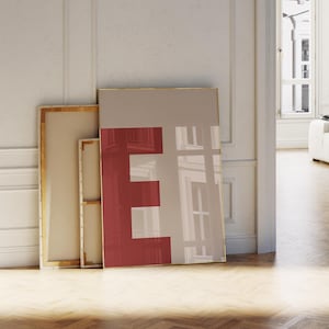 E Anfangsbuchstabe Print Rot Beige Alphabet Buchstabe Poster Minimalistischer Druck Einzelbuchstabe Zeichen Mädchen Zimmer Wand Kunst College Zimmer druckbarer Buchstabe