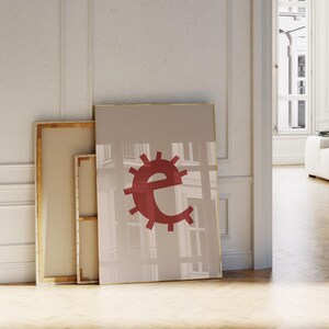 Letra E roja - Impresión beige, Arte mural con letras, Póster con letras rojas, Letras para habitación infantil, Collage preppy para dormitorio, Arte para habitación de adolescentes