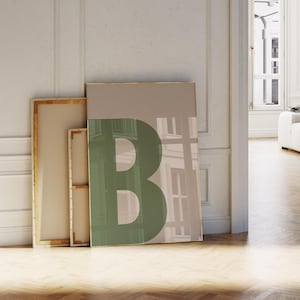 Impressão de letras verdes, arte de parede da letra B, pôster de letras do alfabeto verde e bege, arte de letras para meninas, impressão minimalista, impressão estética moderna