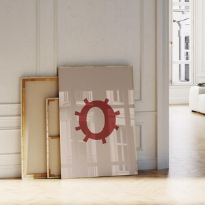 Letra O divertida en rojo con estampado beige, decoración para habitación de bebé niña o niño, arte mural con letras, póster con letras del alfabeto, decoración para habitación infantil, collage preppy para dormitorio.