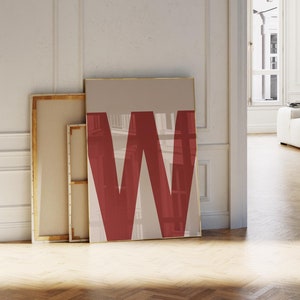 W Buchstabe, Buchstabe Wandkunst, Anfangsdruck, Rotes und Beiges Alphabet Buchstabe Poster, Buchstabe Kunst, minimalistischer Druck, trendiges Schlafzimmerdekor