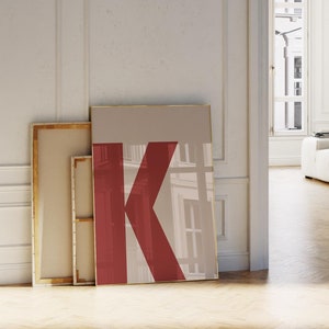 K Anfangsbuchstabe druckbare Buchstabe Wandkunst Rot Beige Alphabet Buchstabe Schlafzimmer Poster Großbuchstabe Zeichen Minimalistischer Druck Trendy Raumdekor