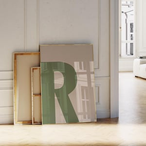 Impresión de letras verdes, arte de pared con la letra R, póster con letras del alfabeto verde y beige, arte de letras para pared, impresión minimalista, impresión estética de moda