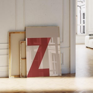 Pôster inicial com impressão da letra Z, pôster com letras do alfabeto bege vermelho, impressão minimalista, decoração moderna para sala, impressão de letras maiúsculas