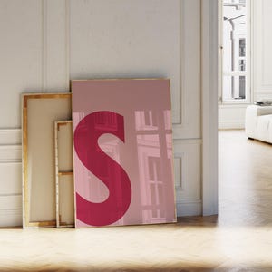 Impresión de la letra S, póster inicial rosa, letrero con letras, arte de letras colorido para niñas, impresión minimalista, arte de pared preppy, impresión de letras del alfabeto