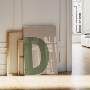 Impresión de letras verdes, arte de pared con la letra D, póster con letras del alfabeto verde y beige, arte de letras para niña, impresión minimalista, impresión estética de moda