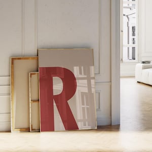 Buchstabe R Print Initial Wandkunst Rot Beige Fett Alphabet Buchstabe Poster Minimalistischer Druck Trendige Wand Kunst Druckbares Buchstabenschild Kinderzimmer Buchstabe