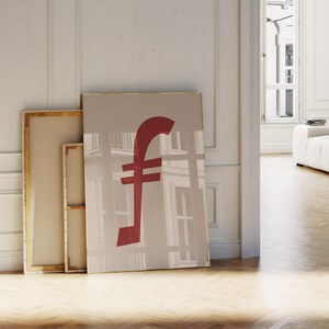 Letra F roja - Impresión beige, Arte mural con letras, Póster con letras rojas, Letras para habitación infantil, Dormitorio con collage preppy, Arte para habitación de adolescentes