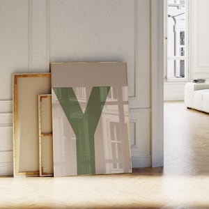 Impresión de letras verdes, arte de pared con la letra Y, póster con letras del alfabeto verde y beige, arte de letras para pared, impresión minimalista, impresión estética de moda