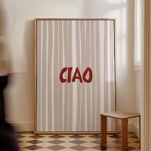 Ciao Striped Wall Art Red Beige Abstract Line Print Organic Line Drawing Vintage Line Art Stripe Italian Typography Modern Hand Drawn Lines