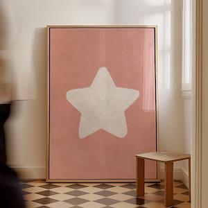 Star beige roze poster retro handgetekende ster muur kunst ster print digitale download afdrukbare muur kunst kantoor muur kunst trendy esthetisch decor
