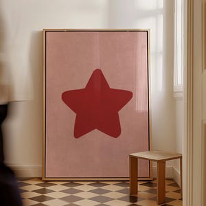 Retro ster rood roze poster ster muurkunst ster poster barwagen decor digitaal afdrukbare ster esthetiek kamerdecoratie trendy muurkunst