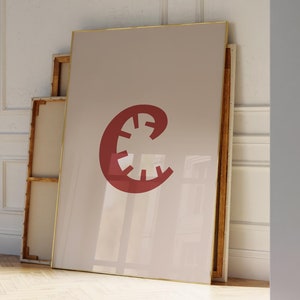 Impresión de la letra C en rojo y beige, arte mural con letras, póster con letras rojas del alfabeto, letras para habitación infantil, collage preppy para dormitorio, decoración para habitación de adolescentes.