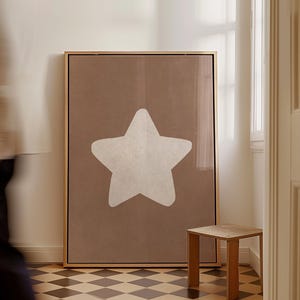Ster beige bruin print retro handgetekende ster muur kunst trendy muur kunst ster poster digitale afdrukbare kunst esthetische muur kunst appartement decor