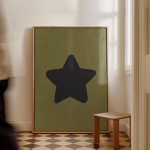 Ster zwart groen print retro hand getrokken ster muur kunst ster poster digitale download afdrukbare trendy muur kunst minimalistische esthetiek kamer decor
