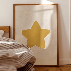 Geel beige ster poster retro muur kunst bar kar decor ster print digitale download afdrukbare muur kunst minimalistische trendy esthetische muur decor