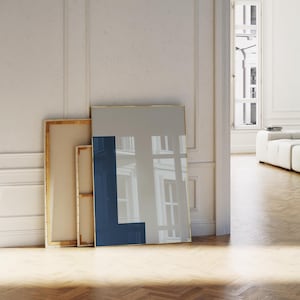 Póster de la letra L, arte con letras en azul marino y azul claro, impresión de letras grandes, letras en negrita, arte de pared con iniciales, decoración de dormitorio universitario, arte de pared para habitación de niños