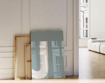 Blauwe letter J print trendy alfabet muurkunst monogram poster brief bord kinderkamerdecoratie