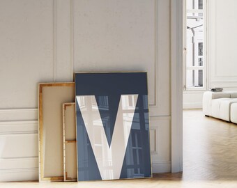 Marine-Blau-Buchstabe V College-Wohnheim-Dekor-Monogramm-Kinderzimmer-Buchstabe-preppy Anfangswand-Kunst