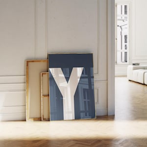 Póster azul marino con la letra Y, letrero con letras, impresión con letras grandes, arte con letras iniciales, letras para habitaciones preppy, decoración de dormitorios universitarios, letras imprimibles