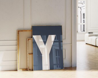Buchstabe Y, marineblauer Druck, fettes Anfangswand-Kunst-Monogrammplakat für Kinderzimmer-Kids-Wohnheim-College-Raum