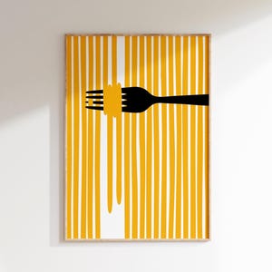 Stampa di pasta, spaghetti, arte murale disegnata a mano, poster da cucina alla moda, cibo italiano astratto stampabile