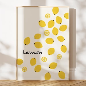 Abstract Lemon Kitchen Print Retro Fruit Illustration Printable Poster Modern Kitchen Decor Digital Download