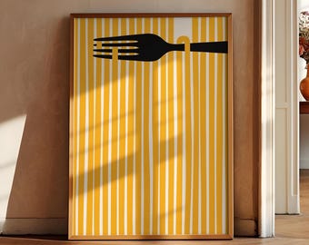 Pasta Print Spaghetti Wall Art Hand Drawn Trendy Kitchen Poster Abstract Italian Food Printable