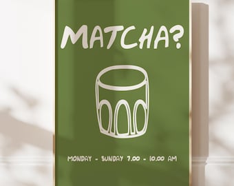 Matcha Poster Minimalist Green Tea Kitchen Cafe Print Abstract Wall Art Japanese Illustration