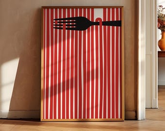 Pasta Print Spaghetti Wall Art Hand Drawn Trendy Kitchen Poster Abstract Italian Food Printable