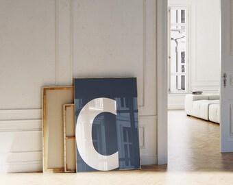 Print marineblauwe letter C alfabet poster preppy collagekunst kinderkamer muurkunst