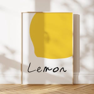 Arte de parede de limão abstrata para impressão, arte de cozinha retrô, pôster de cozinha moderna, ilustração de frutas, decoração de cozinha, download digital