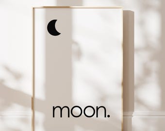 Minimalist Moon Print Scandinavian Typography Celestial Wall Art Night Sky Poster Boho Lunar Illustration