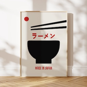 Affiche de nouilles ramen abstraite ramen japonais impression cuisine asiatique impression salle à manger déco dessinée à la main impression pâtes japon art mural art cuisine moderne