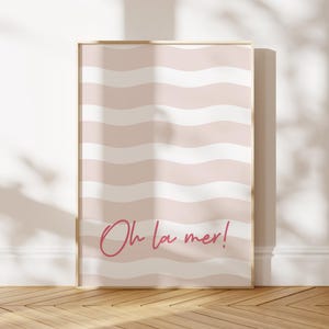 Oh La Mer Pink Sommer Poster Abstrakt Print Meer Typografie Digital Beach Poster Küsten Wandkunst Strand Haus Dekor druckbare Ocean Art