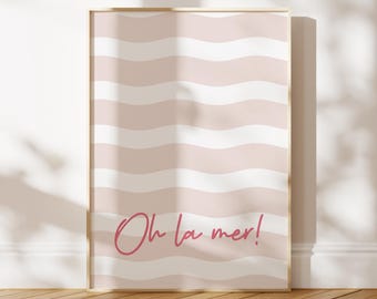 Oh La Mer Pink Summer Poster Abstract Print Sea Typography Digital Beach Poster Coastal Wall Art Beach House Decor Printable Ocean Art