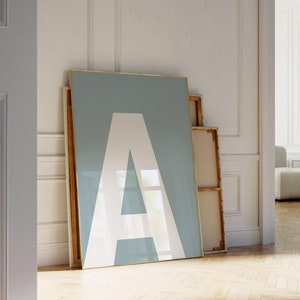 Letter A Print, White - Soft Blue Letter Wall Art, Alphabet Letter Poster, Letter For Kids, Minimalist Printable Letter, Big Letter Sign