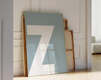 Monogram Z Print Blue Alphabet Poster Initial Art Minimalist Printable Letter Big Letter Sign