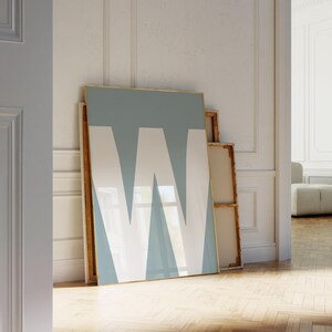 Impresión de la letra W, arte de pared con letras azules, póster con letras del alfabeto azul bebé, letra para niños, letra minimalista imprimible, letrero con letras grandes