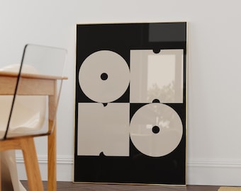 OH NO Poster Beige Black Wall Art Retro Bold Typography Print Bar Cart Decor