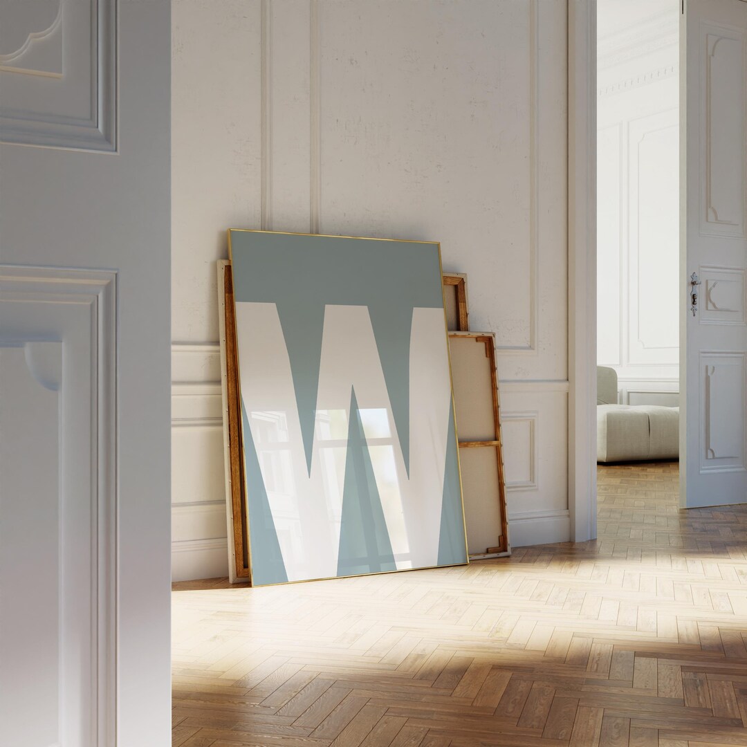 Soft Blue Letter Print, Letter W Wall Art, Baby Blue Alphabet Letter ...