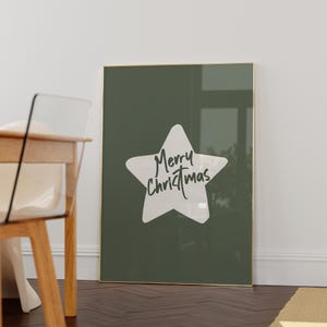 レトロなメリークリスマススタープリント、お祝いのグリーンクリスマスプリントウォールアート、クリスマスホームデコレーション、デジタルダウンロード、ヴィンテージトレンディなホリデープリント