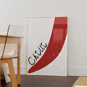 Chiliposter abstracte pittige print hete peper poster minimale keuken print trendy keuken print rode chili print hete peper eten illustratie