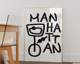Manhattan Cocktail Print Abstrakt Bar Barwagen Kunst Handgezeichnete Wandkunst Küche Dekor Alkohol Poster
